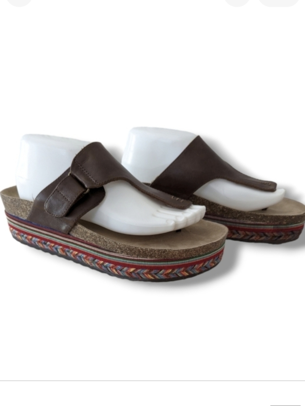 Espadrille Cork Platform Sandals 10 Brown Multi color Thong Sandal rainbow